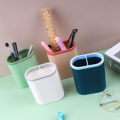 China KE XIN Creative office storage brush pot multi-function box holder plastic brush pot office supplies advertising gifts printed logo for sale