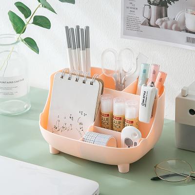 China KE XIN Creative Multigrid Plastic Brush Pot Storage Pen Storage Box Large Capacity Stationery Storage Box Office Gift Printed Logo for sale