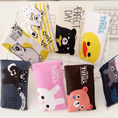 China KE XIN Cartoon Simple Leather Zipper Bag Student Pen Bag Creative Pencil Stationery Bag For Students Can Be Printed PU Pencil Pouch for sale