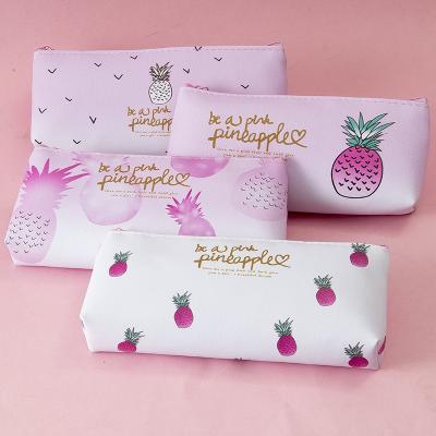 China KE XIN Cute Simple Pink Pineapple PU Pencil Pouch Student Pencil Bag Stationery Bag Can Be Printed Customized Logo Factory Wholesale for sale