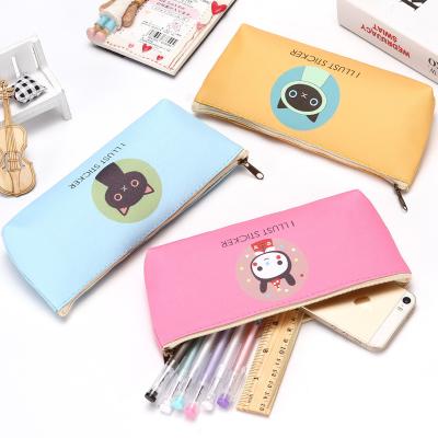 China Simple KE XIN Cute Candy Color Cat PU Pencil Pouch Student Pencil Bag Stationery Bag Can Be Printed Customized Logo Factory Wholesale for sale