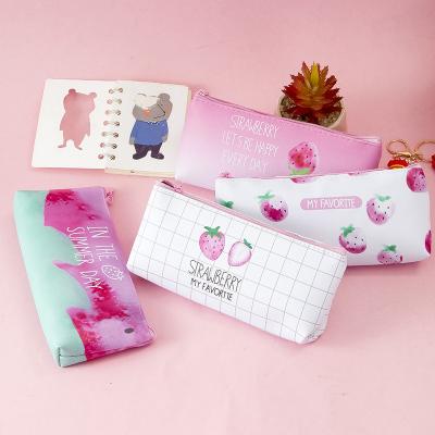 China KE XIN Cute strawberries simple pink PU pencil pouch student pencil bag stationery bag can be printed customized logo factory wholesale for sale