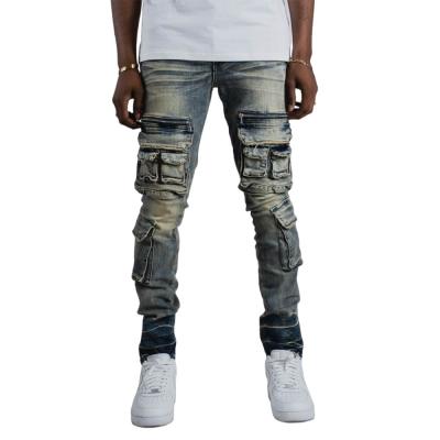 China 2020 Breathable Hot Sale Mid Bue Stretch Fit Ripped Skinny Mens Biker Jeans Pants for sale