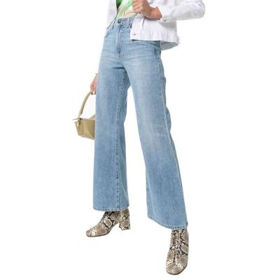 China Color Fade Proof Custom Good Quality European Style Flare Cut Light Blue No Stretch Women Bell Bottom Sand Washed Jeans for sale