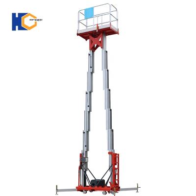 China Convenience Easy Operation Safety 10m Aluminum Alloy Aerial Work Platforms Vertical Double Mast Lift Manual Platform Lift for sale