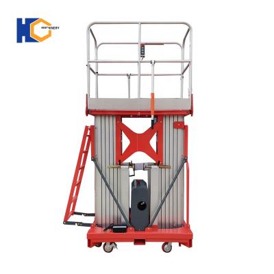 China Aluminum Alloy Easy Lift Convenience 6m 8m 10m 12m 14m 16m Safety Operation One Man Lift Mobile Vertical Hydraulic Double Mast Lift for sale