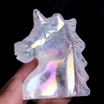 China Europe healing selling Crystal Crafts Gemstone Animal Carving Angel Aura Clear Quartz Unicorn For for sale