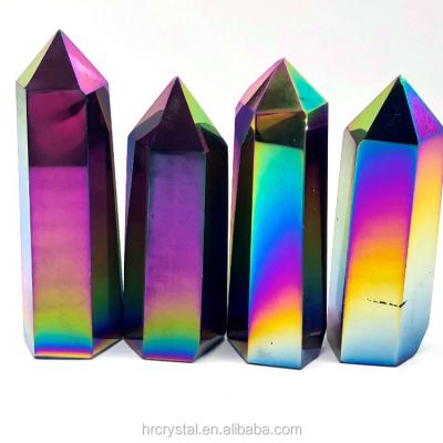 China Europe Crystal Points Polished Rainbow Angel Healing Plated Aura Quartz Tower For Sale for sale