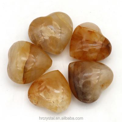 China China Wholesale Popular Yellow Quartz Hematoid Heart Crystal Heart Carvings Energy Gemstone For Healing for sale