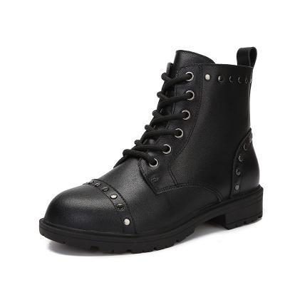 China Anti-slip Custom Logo Fashion Designer Pocket Shoes Black Women's Ankle Leather Boots for Ladies for sale