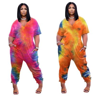 China Anti-Wrinkle LW8061 - Women's Tie Dye One Piece Romper Summer Shorts Loose Sleeve 5xl Plus Size Jumpsuit for sale