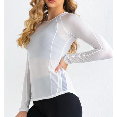 China 2021 High Quality Anti-wrinkle LW-HS0124 Modal Fabric Sheer Yoga Blouse Tailored Women's Unique T-shirt for sale