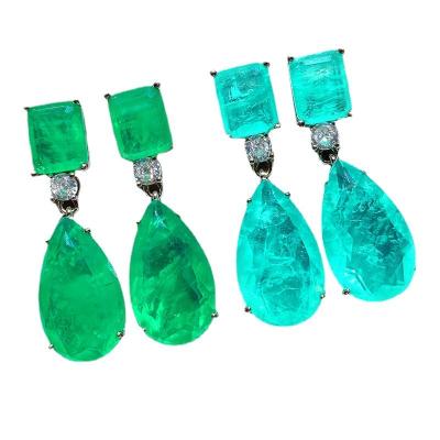 China CLASSIC S925 Needle Silver Green Cubic Gem Earrings Diamond Earring Charm Ear Pendants for sale