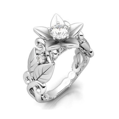 China Romantic Designer 925 Silver Jewelry Cubic Gemstone Flower Diamond Finger Ring For Women for sale