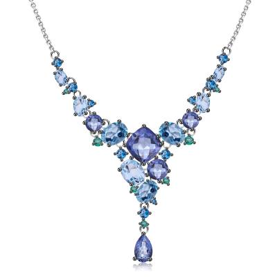 China Beautiful Jewelry Romantic Luxury Gems Sterling Silver Moissanite Blue Sapphire Pendant Necklace for sale