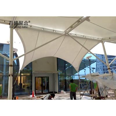 China Arquitetura de membrana de tensão de sombra solar 400/350N/5CM Resistência ao rasgo à venda