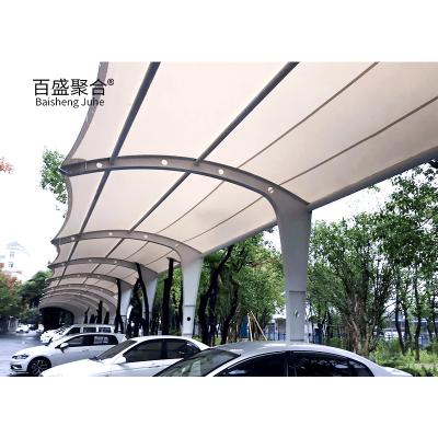 China Affordable Steel Membrane Structure Parking Shed with Metal Frame and Heat Treated Wood for sale