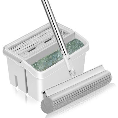 China Durable High Quality Telescopic Stainless Steel Handle Folding Sponge Wipe Easy Clean Sponge Floor Mop With Bucket for sale