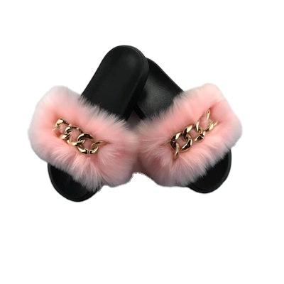 China CUSHIONING manufacturers wholesale unisex artificial hair warp fox furry EVA slides, fluffy slippers for women for sale