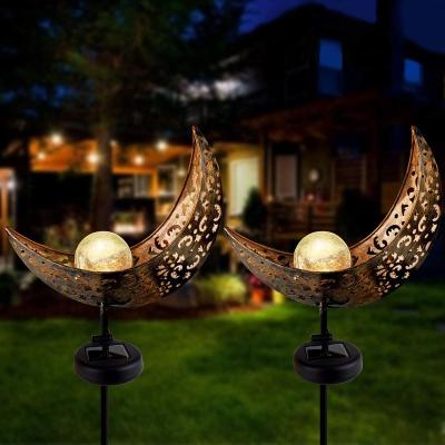 China Outdoor Solar Garden Yard Patio Lawn Lights Pathway Decorative Moon Split Glass Globe Garden Lights Solar Powered Metal Stake Light for sale