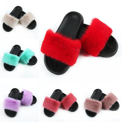 China 2021 Fashion Indoor Women's Slippers Thick Bottom Women's Sandals Hairy Bun Slide Summer Fashion Trend Faux Fur Slipper Luxury Bedroom Vegan for sale