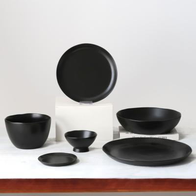 China New Arrival Custom Logo Matte Black Nordic Tableware Ceramic Dinnerware Set For Restaurant Home for sale