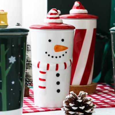 China Various top quality unuqie design viable decorative snowman christmas 3d double wall 12oz ceramic mug with lid for sale