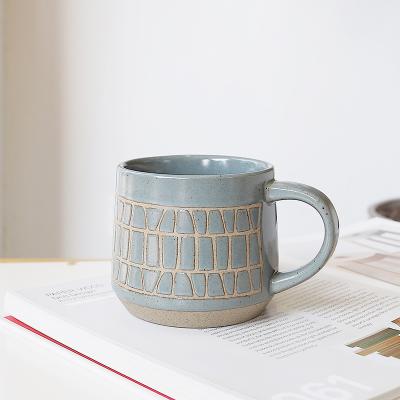 China Europe wholesale bulk coffee restaurant used drinkware 435ml vintage stoneware ceramic coffee mug with handle for sale