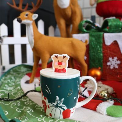 China Viable Wholesale Bulk Gift Cut Nordic Ceramic Coffee Tea Mugs Custom Christmas Mug With 3d Lid for sale