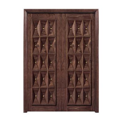 China Modern Exterior Solid Wood Double Main Entrance Double Leaf Door Compound Wooden Sound Insulation Villa Luxury Decoration Entrance for sale