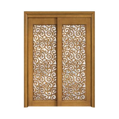 China Rustic Interior Decoration Room Flower Carving Modern Hotel Doors Modern Hotel Wood Frame Sliding Glass Door Decoration Graphic Design Entrance Solid Wood for sale