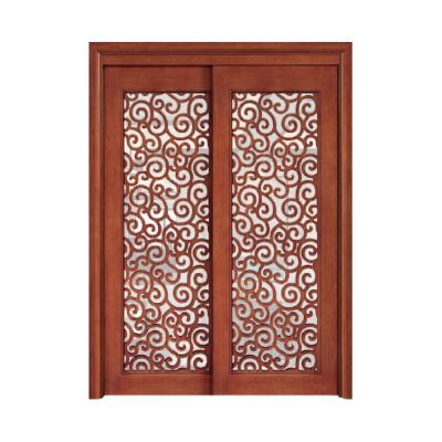 China Rustic Interior Decoration Room Flower Carving Wood Frame Sliding Glass Door for sale