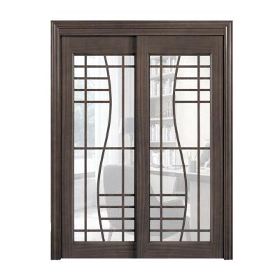 China Lux Interior Waterproof Wooden Door European Standard Entry Panels Double Swing French Style Design Sliding Door With Glass for sale