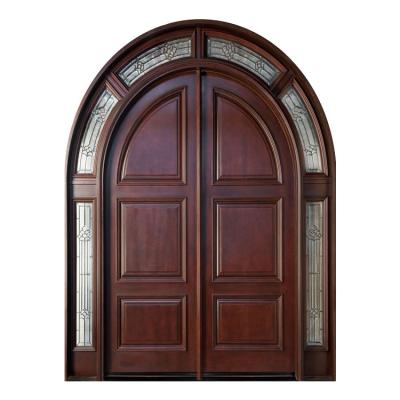 China Northern European Style Lattice Design Arch Design Double Glazed Wooden Glass Entry Door for sale