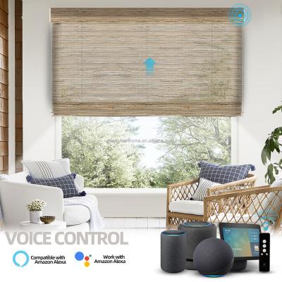 China Google Alexa Curtain Motorized Roller Smart Eco-friendly Home Blind Motor Black Bamboo Shades Handcrafted for sale