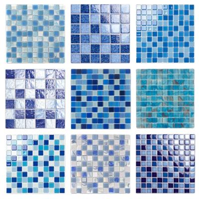 China Good quality cheap price crystal glass parquet mosaics factory wholesale swimming pool wall decoration slabs for sale