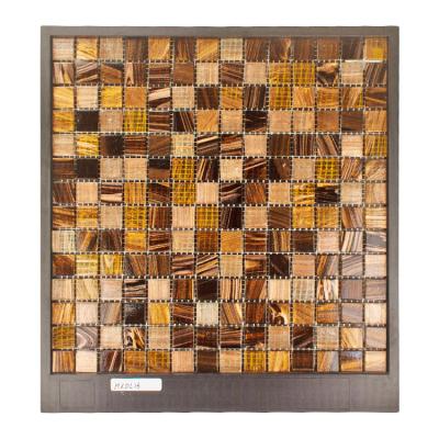 China Parquet Pool Mixed Black Brown Crystal Backsplash Gold Vein Glass Wall Mosaic Slab for sale