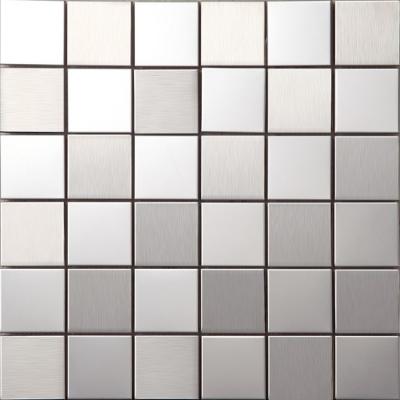 China Parquet Foshan factory supply square mixed stainless steel mosaic slab for kitchen wall for sale