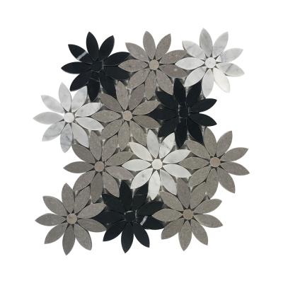 China Parquet Carrara Flower Marble Mosaic Black Wall Floor Border Mixed White Countertop Waterjet Backsplash Mixed Color 100x100mm for sale