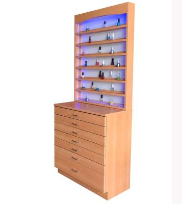 China Easy To Clean Standing Led Lightweight Nail Polish Display Cabinet For Nail Salon for sale