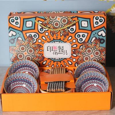 China Disposable Ready To Ship Bohemia Style Porcelain Ceramic Bowl Set With Colorful Gift Box Packing for sale