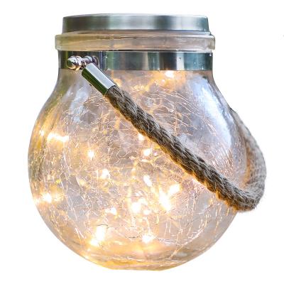 China Garden Lamp Solar Hanging Crackle Bottle Glass Jar Outdoor Light Copper Wire Led Lighting Christmas Decorations Solar Lamp for sale