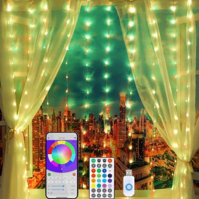 China Bluetooth APP Controlled 2021 New USB RGB Smart APP Controlled LED Curtain Light For Bedroom Window Balcony Decoration for sale