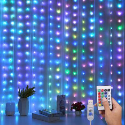 China Bluetooth APP Controlled Ice Cube LED Smart Curtain APP RGB Remote Control Window Curtain Light For Wedding Valentines Day for sale