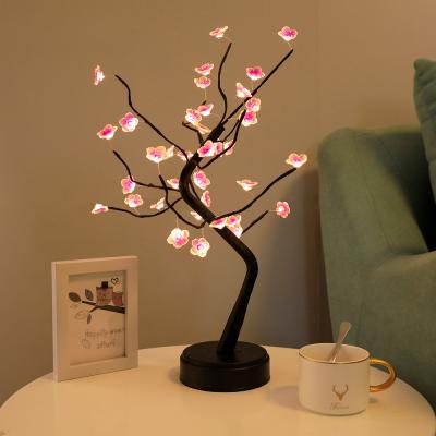 China Mini Table LED Cherry Blossom Tree Lamp Pink Home Table Lamp Decor Bonsai Tree Light USB Battery Operated for sale