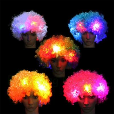 China Fast Flashing Slow Flashing - Off Halloween Party Costume Props Party LED Wig Instant Explosion Wig Curly Hair For Football Fans Cosplay for sale