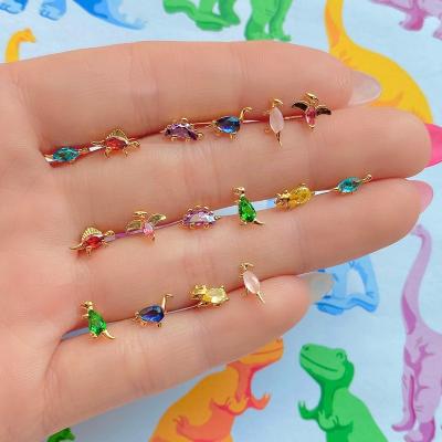 China TRENDY Fashion Ins 18K Gold Plated Cute Brincos Baby Dinosaur Stud Earrings Crystal Animal Pendientes Jewelry for sale