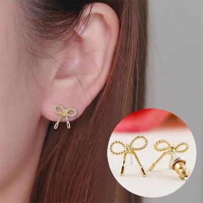 China 2022 Fashion Gold Plated TRENDY Bowknot Brass Stud Earrings For Women Girls Brincos Elegant Fine Jewelry for sale