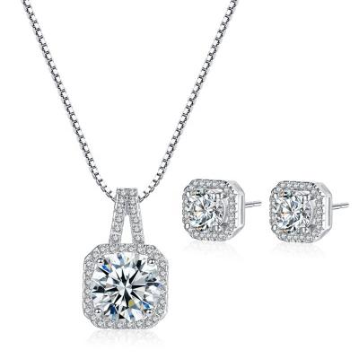 China Minimalist Jewelry Set Crystal Pendant Necklace Earrings Fashion Simple Fashion Square Shiny Zircon Korean TRENDY Clavicle Gift Jewelry Set for sale