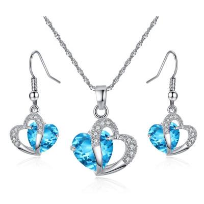 China Trendy Bridal Heart Necklace Earrings Jewelry Set Pendant Chain Women Love Christmas Gift Wedding Accessories for sale